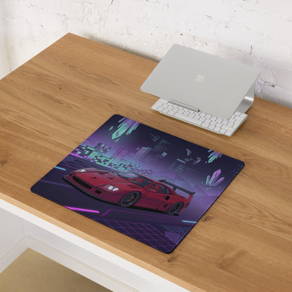 Ferrari F40 LM Inspired Red Purple Vaporwave Gaming Mouse Pad – Neon Cyber City Desk Mat, Retro Futuristic Synthwave Supercar Digital Artwork
