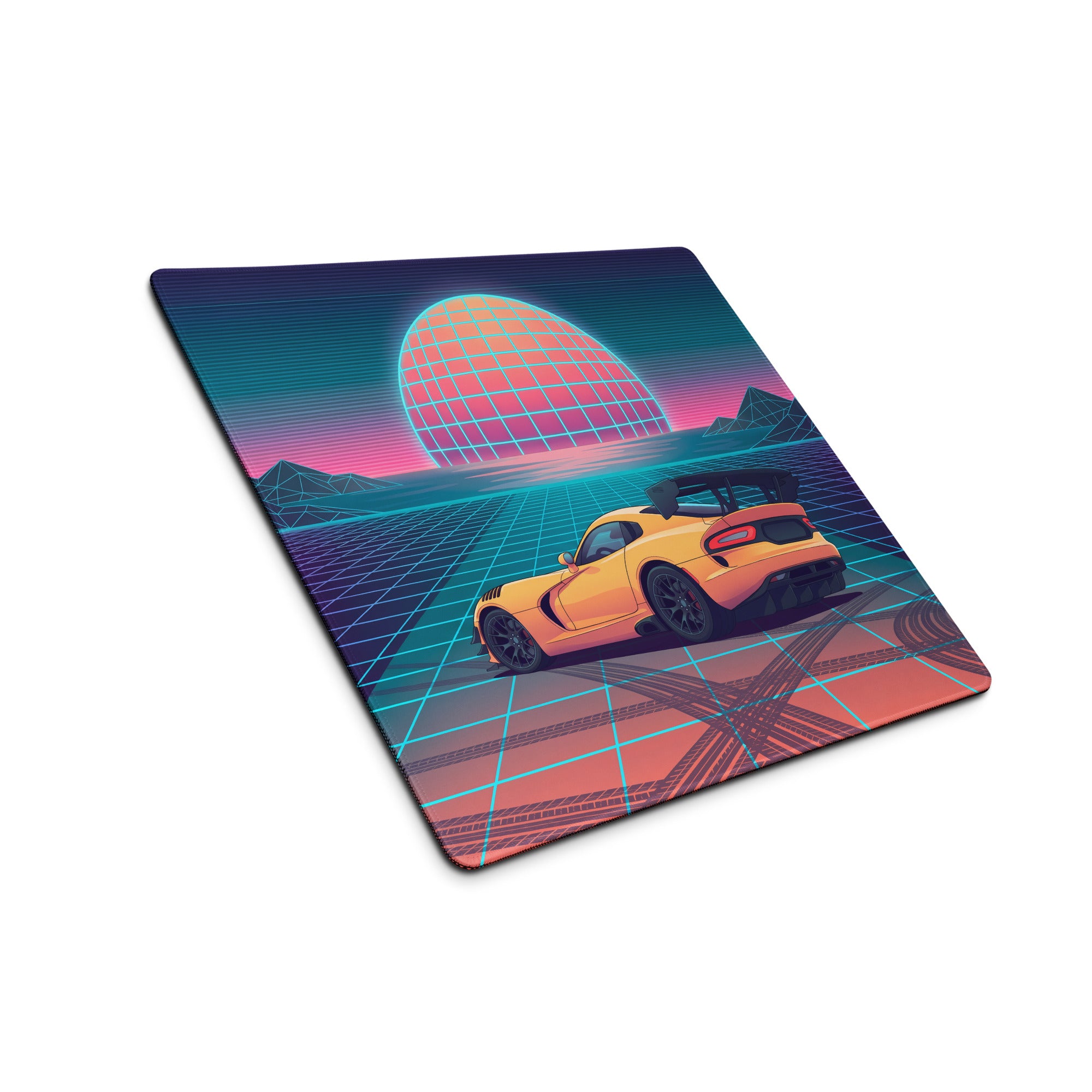 Dodge Viper ACR Inspired Orange Vaporwave Gaming Mouse Pad – Neon Grid Sunset Desk Mat, Retro Futuristic Synthwave Supercar Digital Artwork