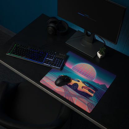 Dodge Viper ACR Inspired Orange Vaporwave Gaming Mouse Pad – Neon Grid Sunset Desk Mat, Retro Futuristic Synthwave Supercar Digital Artwork