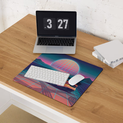 Dodge Viper ACR Inspired Orange Vaporwave Gaming Mouse Pad – Neon Grid Sunset Desk Mat, Retro Futuristic Synthwave Supercar Digital Artwork