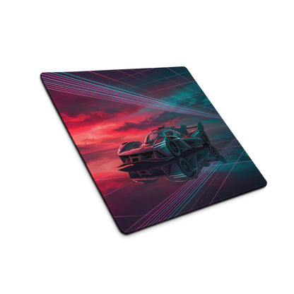 Genesis GMR-001 Inspired Teal Red Vaporwave Gaming Mouse Pad – Neon Grid Raceway Desk Mat, Futuristic Hypercar Digital Artwork