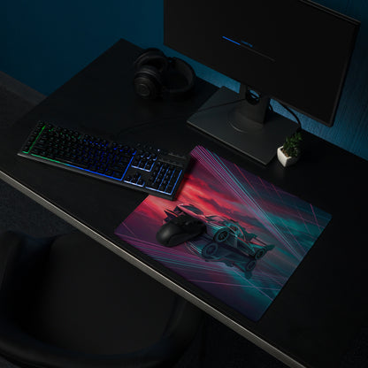 Genesis GMR-001 Inspired Teal Red Vaporwave Gaming Mouse Pad – Neon Grid Raceway Desk Mat, Futuristic Hypercar Digital Artwork