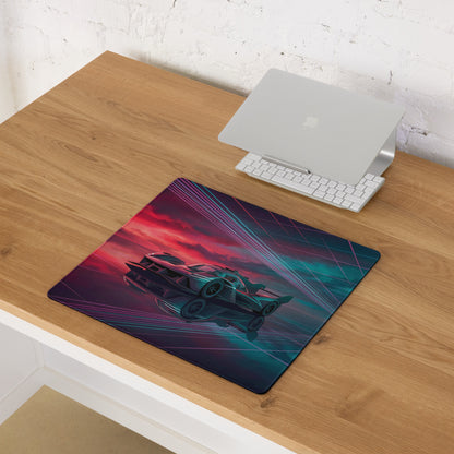 Genesis GMR-001 Inspired Teal Red Vaporwave Gaming Mouse Pad – Neon Grid Raceway Desk Mat, Futuristic Hypercar Digital Artwork
