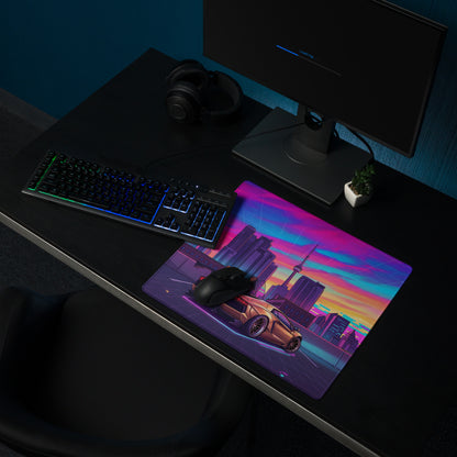 Lamborghini Aventador Widebody Inspired Bronze Vaporwave Gaming Mouse Pad – Neon Toronto Skyline Desk Mat, Retro Futuristic Synthwave Supercar Art