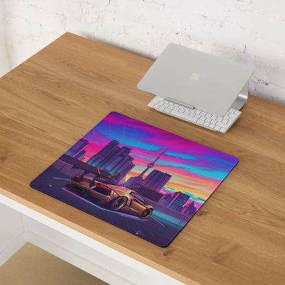 Lamborghini Aventador Widebody Inspired Bronze Vaporwave Gaming Mouse Pad – Neon Toronto Skyline Desk Mat, Retro Futuristic Synthwave Supercar Art