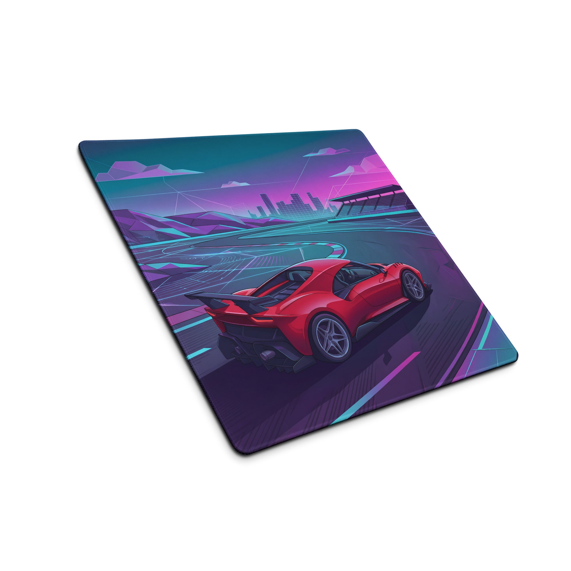 Ferrari SF90 XX Stradale Inspired Red Vaporwave Gaming Mouse Pad – Neon Cyber Racetrack Desk Mat, Retro Futuristic Synthwave Supercar Digital Art
