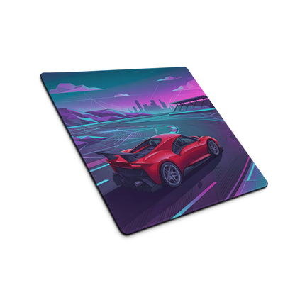 Ferrari SF90 XX Stradale Inspired Red Vaporwave Gaming Mouse Pad – Neon Cyber Racetrack Desk Mat, Retro Futuristic Synthwave Supercar Digital Art