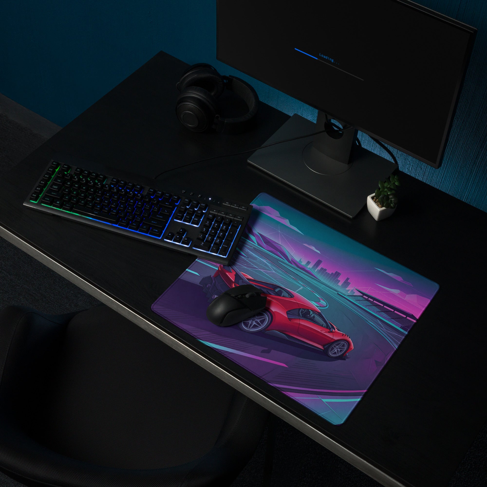 Ferrari SF90 XX Stradale Inspired Red Vaporwave Gaming Mouse Pad – Neon Cyber Racetrack Desk Mat, Retro Futuristic Synthwave Supercar Digital Art