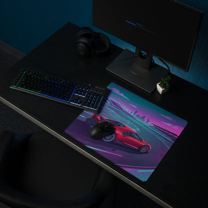Ferrari SF90 XX Stradale Inspired Red Vaporwave Gaming Mouse Pad – Neon Cyber Racetrack Desk Mat, Retro Futuristic Synthwave Supercar Digital Art