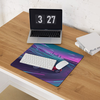Ferrari SF90 XX Stradale Inspired Red Vaporwave Gaming Mouse Pad – Neon Cyber Racetrack Desk Mat, Retro Futuristic Synthwave Supercar Digital Art