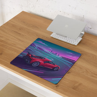 Ferrari SF90 XX Stradale Inspired Red Vaporwave Gaming Mouse Pad – Neon Cyber Racetrack Desk Mat, Retro Futuristic Synthwave Supercar Digital Art