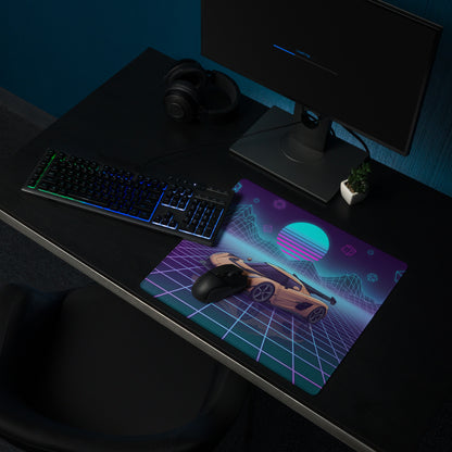 Koenigsegg Jesko Inspired Champagne Vaporwave Gaming Mouse Pad – Neon Grid Mountain Desk Mat, Retro Futuristic Synthwave Hypercar Digital Art