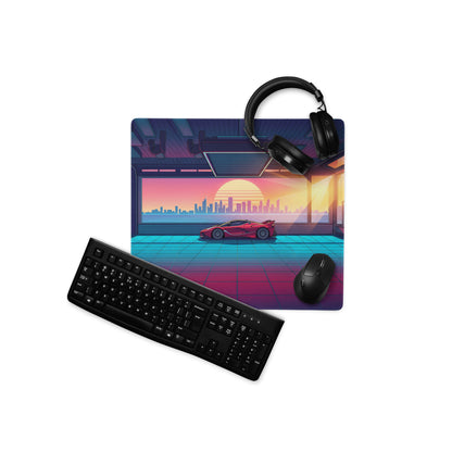 Ferrari FXX-K Evo Inspired Red Vaporwave Gaming Mouse Pad – Neon Sunset Garage Desk Mat, Retro Futuristic Synthwave Hypercar Digital Art