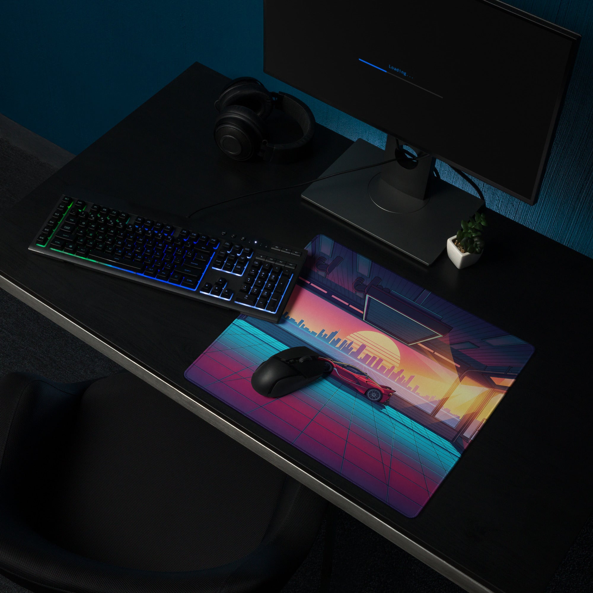 Ferrari FXX-K Evo Inspired Red Vaporwave Gaming Mouse Pad – Neon Sunset Garage Desk Mat, Retro Futuristic Synthwave Hypercar Digital Art