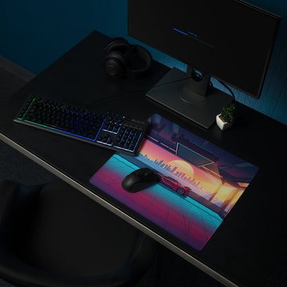 Ferrari FXX-K Evo Inspired Red Vaporwave Gaming Mouse Pad – Neon Sunset Garage Desk Mat, Retro Futuristic Synthwave Hypercar Digital Art