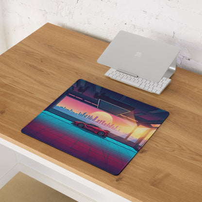Ferrari FXX-K Evo Inspired Red Vaporwave Gaming Mouse Pad – Neon Sunset Garage Desk Mat, Retro Futuristic Synthwave Hypercar Digital Art