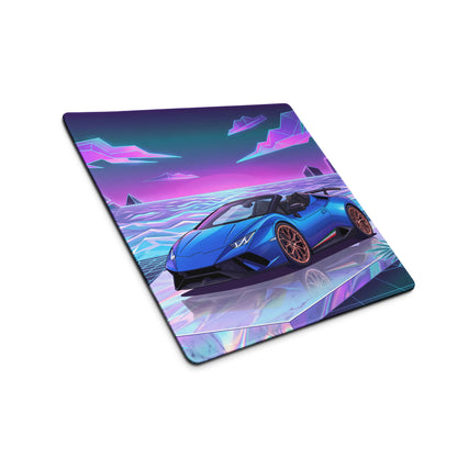Lamborghini Huracán Performante Spyder Inspired Blue Vaporwave Gaming Mouse Pad – Neon Tropical Ocean Desk Mat, Retro Futuristic Synthwave Supercar Art