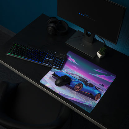 Lamborghini Huracán Performante Spyder Inspired Blue Vaporwave Gaming Mouse Pad – Neon Tropical Ocean Desk Mat, Retro Futuristic Synthwave Supercar Art