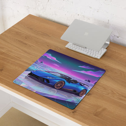 Lamborghini Huracán Performante Spyder Inspired Blue Vaporwave Gaming Mouse Pad – Neon Tropical Ocean Desk Mat, Retro Futuristic Synthwave Supercar Art
