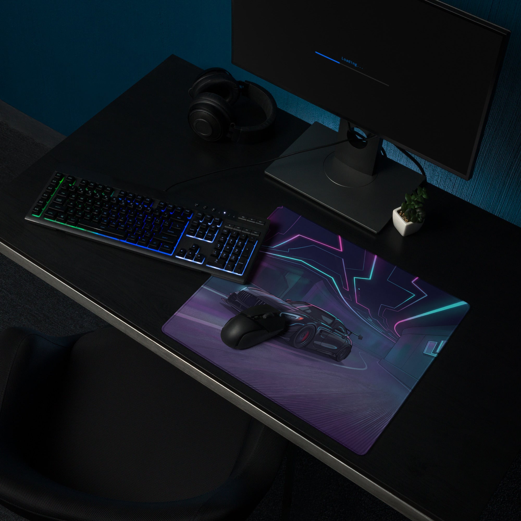 Mercedes-AMG GT Black Series Inspired Black Vaporwave Gaming Mouse Pad – Neon Cyber Tunnel Desk Mat, Futuristic Synthwave Sports Car Digital Art