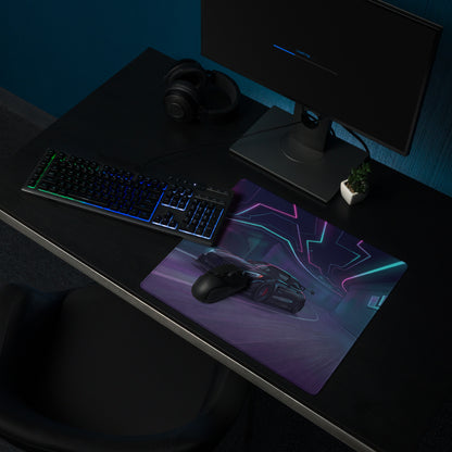 Mercedes-AMG GT Black Series Inspired Black Vaporwave Gaming Mouse Pad – Neon Cyber Tunnel Desk Mat, Futuristic Synthwave Sports Car Digital Art