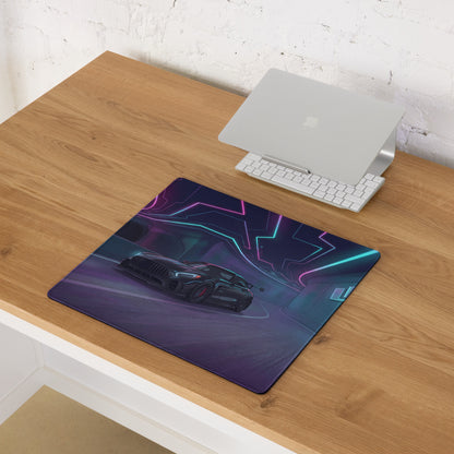 Mercedes-AMG GT Black Series Inspired Black Vaporwave Gaming Mouse Pad – Neon Cyber Tunnel Desk Mat, Futuristic Synthwave Sports Car Digital Art