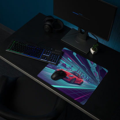 Porsche 911 GT3 Inspired Red Vaporwave Gaming Mouse Pad – Neon Crystal Cyber Tunnel Desk Mat, Retro Futuristic Synthwave Sports Car Digital Art