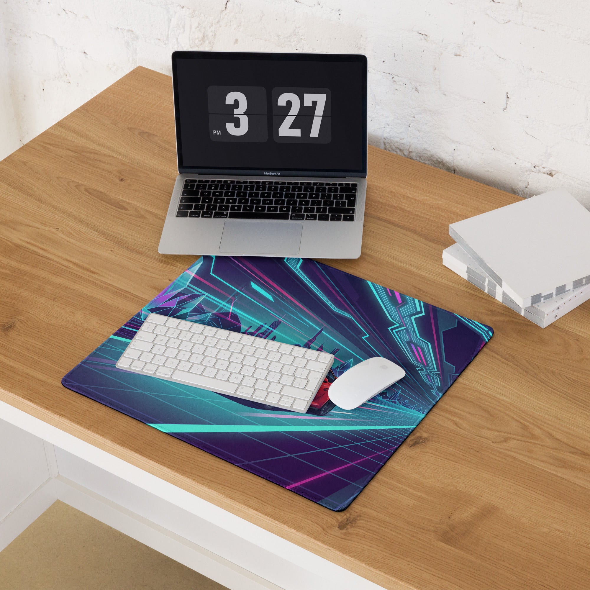 Porsche 911 GT3 Inspired Red Vaporwave Gaming Mouse Pad – Neon Crystal Cyber Tunnel Desk Mat, Retro Futuristic Synthwave Sports Car Digital Art