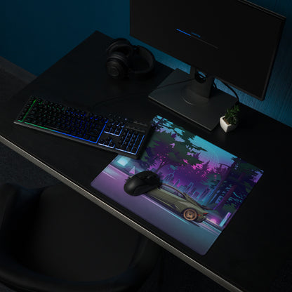 Lamborghini Huracán STO Inspired Olive Green Vaporwave Gaming Mouse Pad – Neon Forest City Desk Mat, Retro Futuristic Synthwave Supercar Digital Art