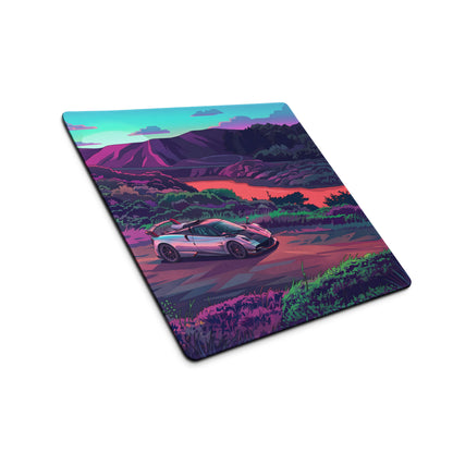 Pagani Huayra Roadster BC Inspired Silver Vaporwave Gaming Mouse Pad – Neon River Valley Desk Mat, Dreamy Retro Futuristic Hypercar Digital Art