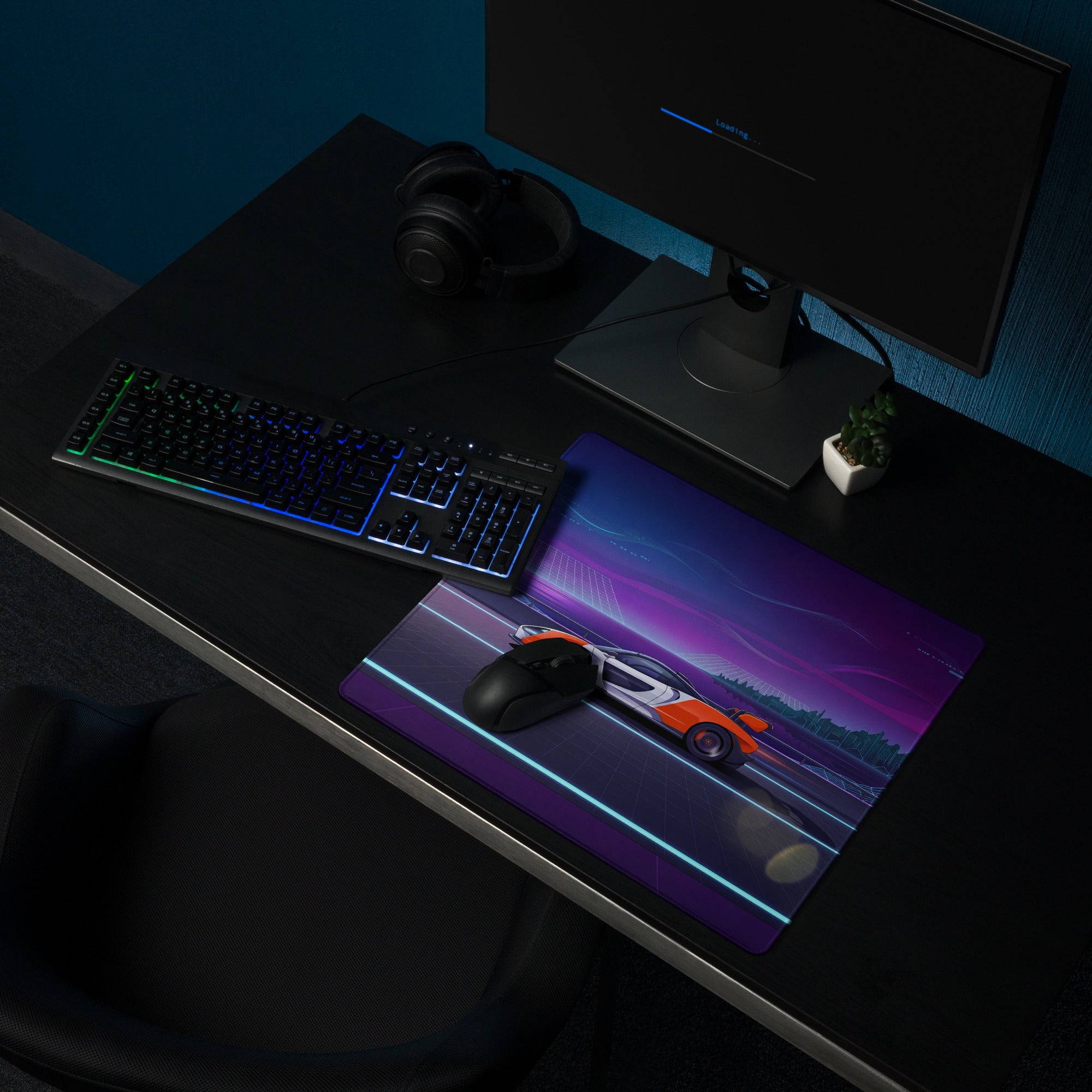 McLaren Senna Inspired Orange White Vaporwave Gaming Mouse Pad – Neon Cyber City Highway Desk Mat, Retro Futuristic Synthwave Hypercar Digital Art