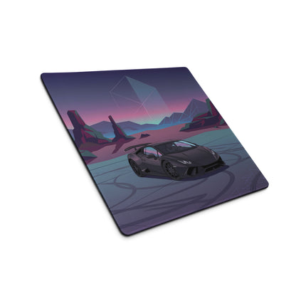 Lamborghini Huracán Performante Inspired Matte Black Vaporwave Gaming Mouse Pad – Neon Desert Crystal Desk Mat, Retro Futuristic Supercar Digital Art