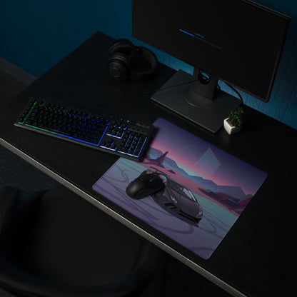 Lamborghini Huracán Performante Inspired Matte Black Vaporwave Gaming Mouse Pad – Neon Desert Crystal Desk Mat, Retro Futuristic Supercar Digital Art