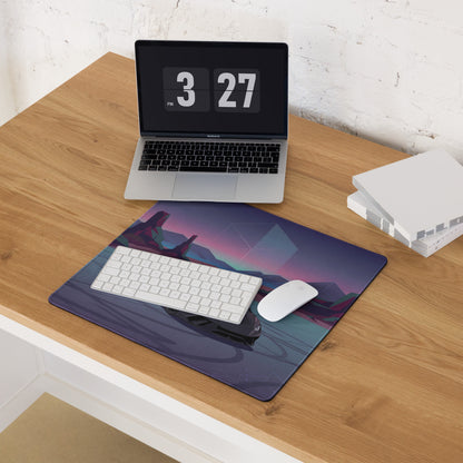 Lamborghini Huracán Performante Inspired Matte Black Vaporwave Gaming Mouse Pad – Neon Desert Crystal Desk Mat, Retro Futuristic Supercar Digital Art