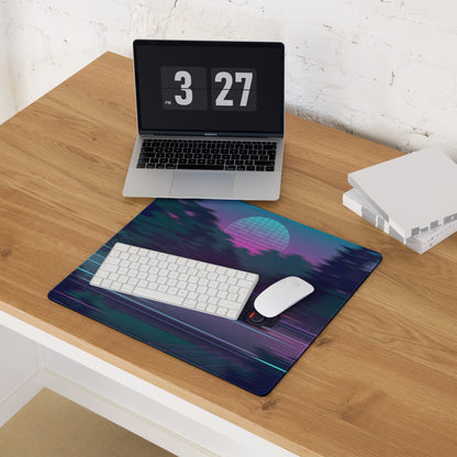 McLaren 765LT Inspired Matte Black Vaporwave Gaming Mouse Pad – Neon Forest Highway Desk Mat, Retro Futuristic Synthwave Supercar Digital Art