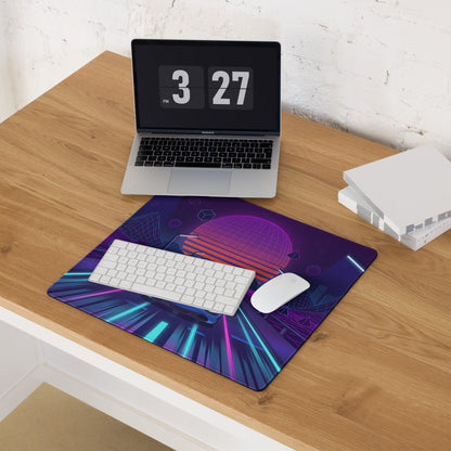 McLaren 720S Spider Inspired Blue Vaporwave Gaming Mouse Pad – Neon Grid Highway Desk Mat, Retro Futuristic Synthwave Supercar Digital Art