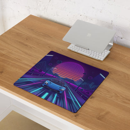 McLaren 720S Spider Inspired Blue Vaporwave Gaming Mouse Pad – Neon Grid Highway Desk Mat, Retro Futuristic Synthwave Supercar Digital Art