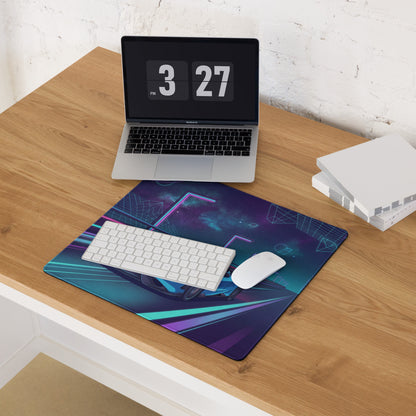 McLaren 765LT Inspired Cyan Blue Vaporwave Gaming Mouse Pad – Neon Cosmic Highway Desk Mat, Retro Futuristic Synthwave Supercar Digital Art