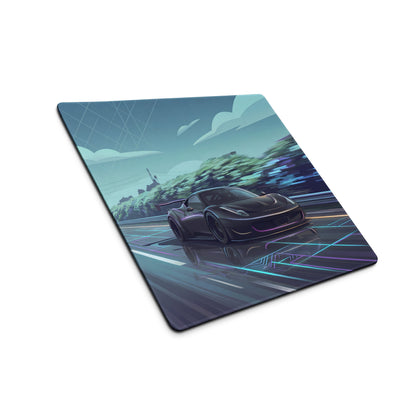 Ferrari 458 GT3 Inspired Matte Black Vaporwave Gaming Mouse Pad – Neon Highway Desk Mat, Futuristic Synthwave Racing Supercar Digital Art