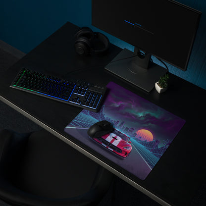 Dodge Viper ACR Inspired Red White Vaporwave Gaming Mouse Pad – Neon Grid Highway Desk Mat, Retro Futuristic City Sunset Supercar Digital Art