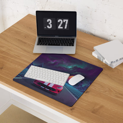 Dodge Viper ACR Inspired Red White Vaporwave Gaming Mouse Pad – Neon Grid Highway Desk Mat, Retro Futuristic City Sunset Supercar Digital Art