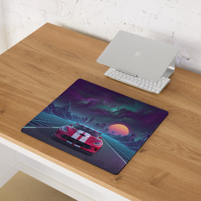 Dodge Viper ACR Inspired Red White Vaporwave Gaming Mouse Pad – Neon Grid Highway Desk Mat, Retro Futuristic City Sunset Supercar Digital Art
