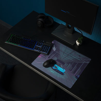 McLaren 765LT Inspired Cyan Blue Vaporwave Gaming Mouse Pad – Neon Underground Garage Desk Mat, Retro Futuristic Supercar and JDM Digital Art