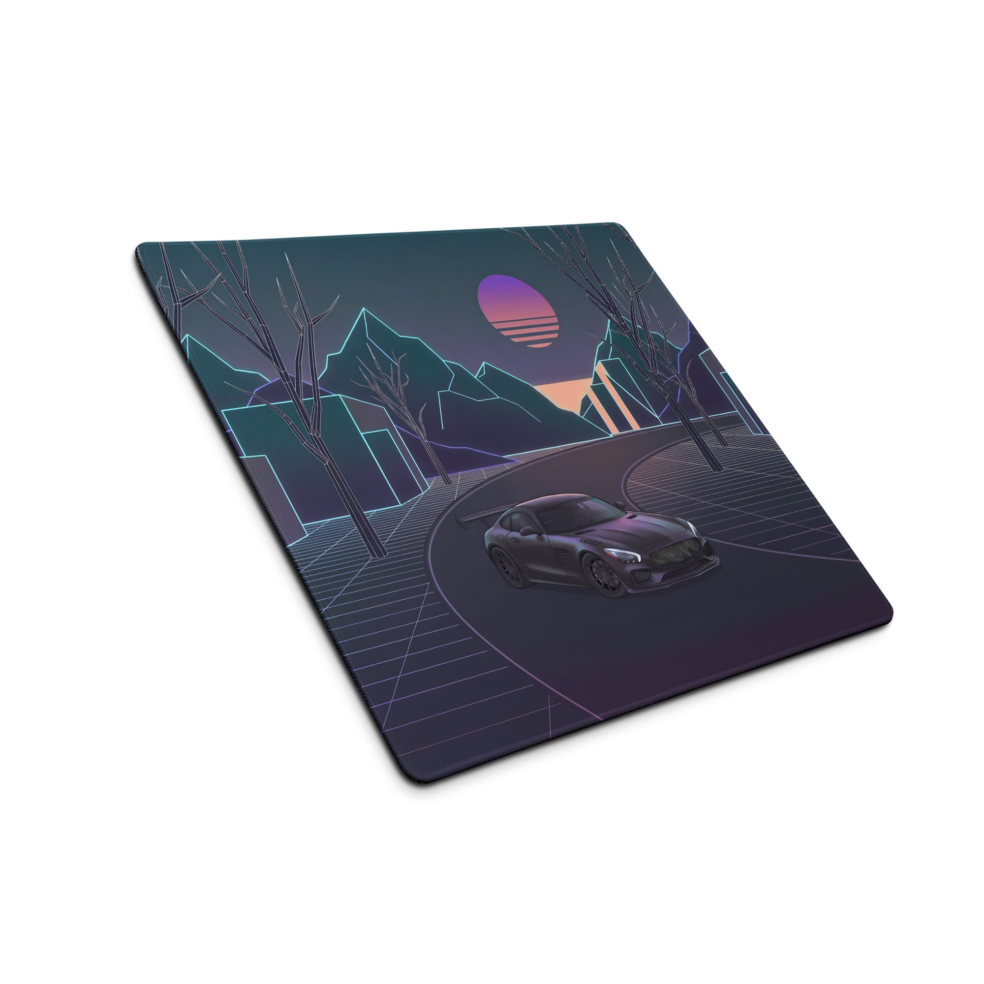 Mercedes-AMG GT Black Series Inspired Gray Vaporwave Gaming Mouse Pad – Neon Grid Forest Desk Mat, Retro Futuristic Supercar Sunset Digital Art