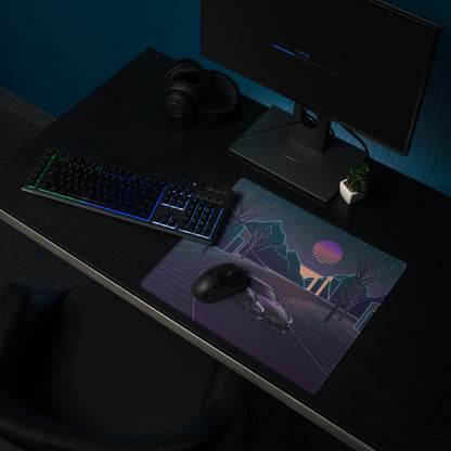 Mercedes-AMG GT Black Series Inspired Gray Vaporwave Gaming Mouse Pad – Neon Grid Forest Desk Mat, Retro Futuristic Supercar Sunset Digital Art