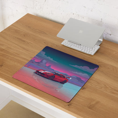 Dodge Viper ACR Inspired Red White Vaporwave Gaming Mouse Pad – Neon Desert Raceway Desk Mat, Retro Futuristic Supercar Sunset Digital Art