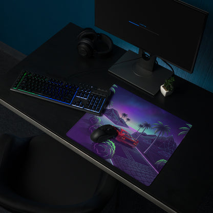 Ferrari F40 Inspired Red Purple Vaporwave Gaming Mouse Pad – Neon Palm Grid Highway Desk Mat, Retro Futuristic Supercar Landscape Digital Art