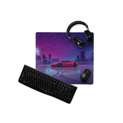 Ferrari 458 Italia Inspired Widebody Red Purple Vaporwave Gaming Mouse Pad – Neon Japanese Cyber City Desk Mat, Retro Futuristic Supercar Digital Art