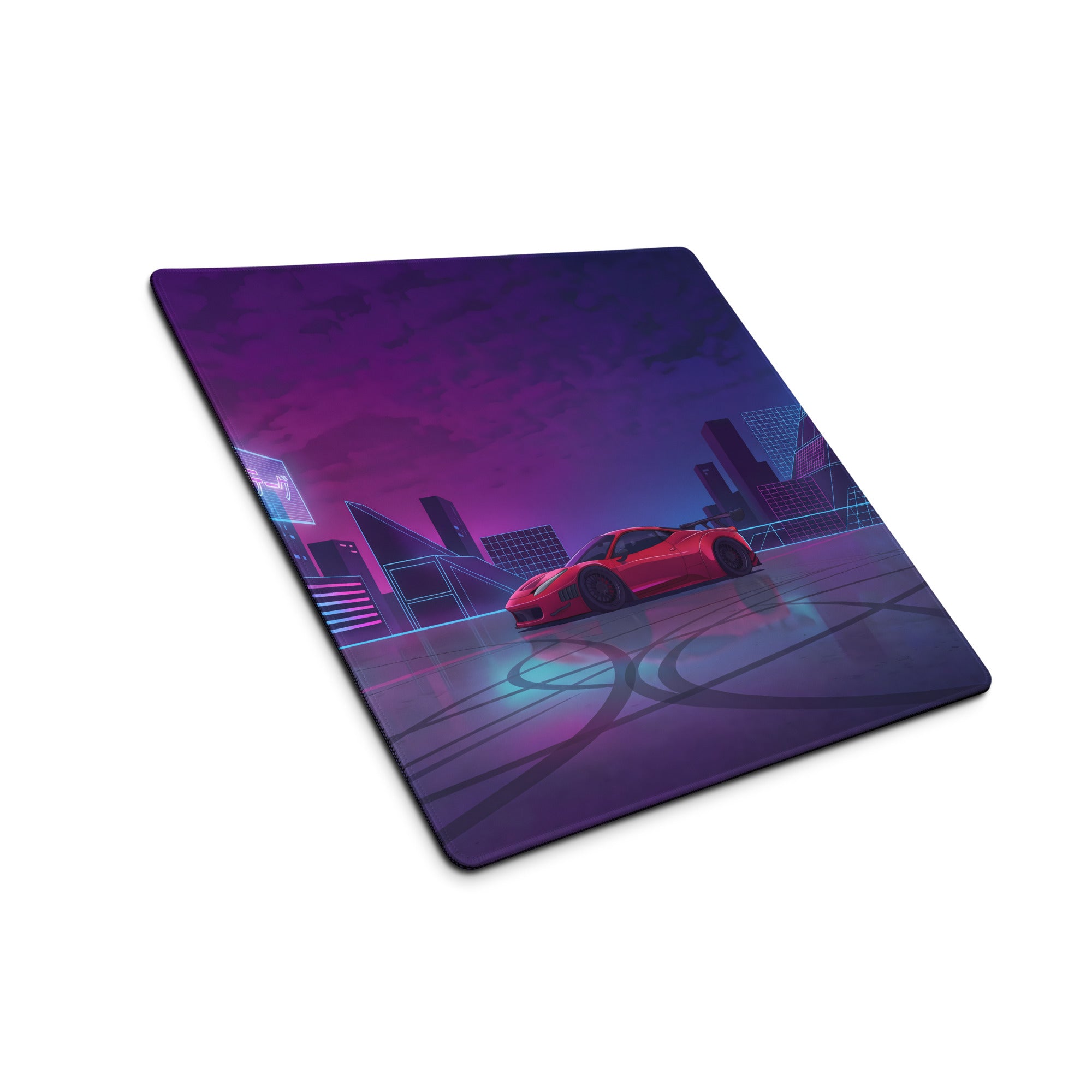 Ferrari 458 Italia Inspired Widebody Red Purple Vaporwave Gaming Mouse Pad – Neon Japanese Cyber City Desk Mat, Retro Futuristic Supercar Digital Art