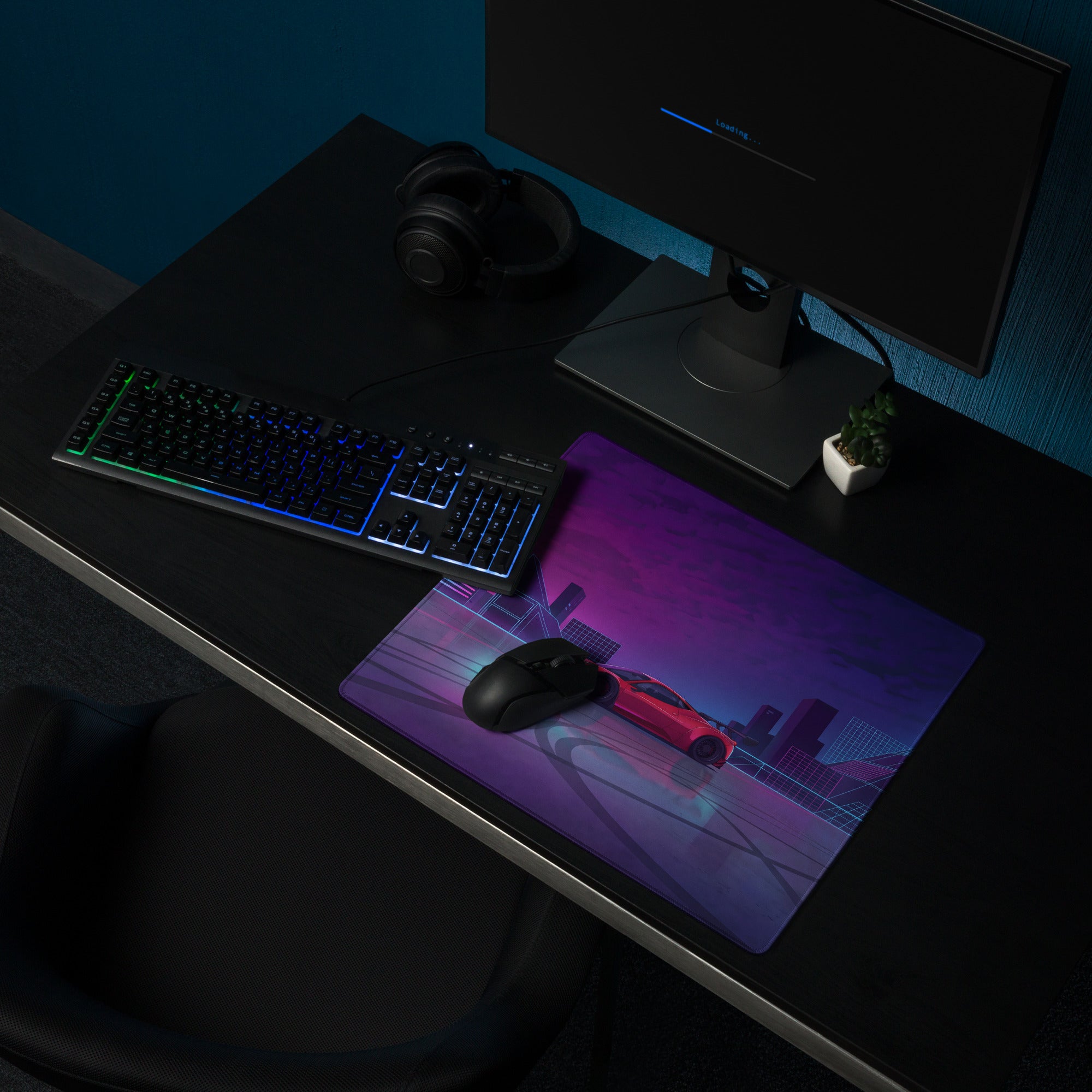 Ferrari 458 Italia Inspired Widebody Red Purple Vaporwave Gaming Mouse Pad – Neon Japanese Cyber City Desk Mat, Retro Futuristic Supercar Digital Art